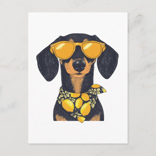 Cool Dachshund Dog Sunglasses Lemons Postcard (Front)