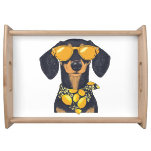 Cool Dachshund Dog Sunglasses Lemons Serving Tray