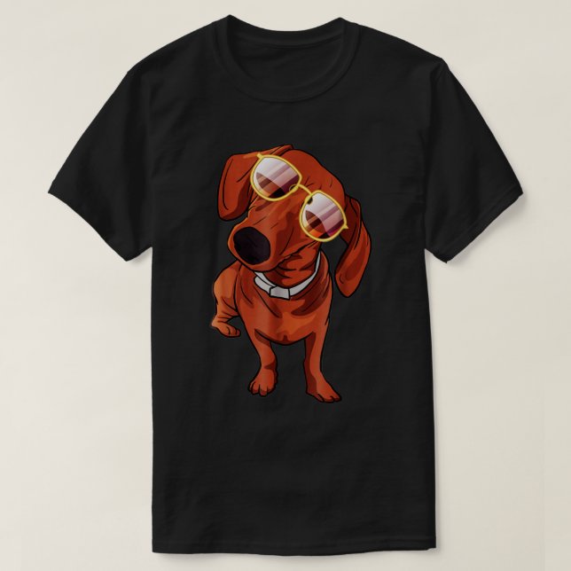 Cool Dachshund Dog Wearing Sunglasses T-Shirt (Design Front)
