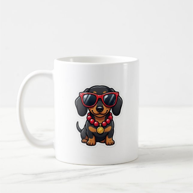 Cool Dachshund Dog with Sunglasses and Beads Mug (Left)