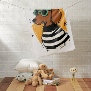 Cool Dachshund Dog with Sunglasses Baby Blanket