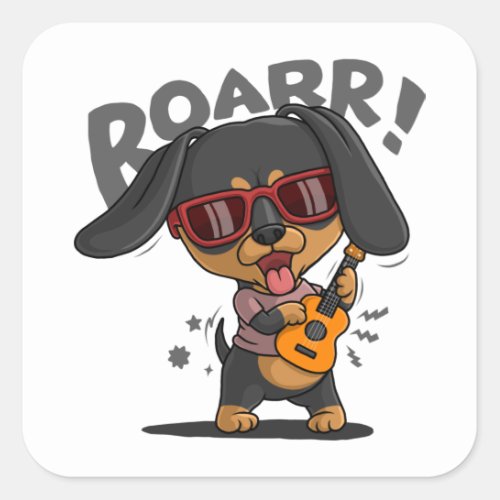 Cool dachshund playing guitar square sticker