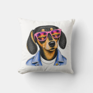 Cool Dachshund Summer Sunset Dog Design Throw Pillow