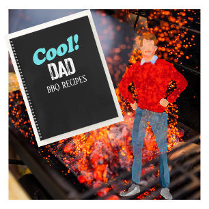 Cool Dad BBQ Recipes Blue Retro Personalized Notebook