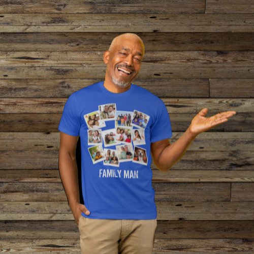 Cool Dad Family Man Photo Collage Frames Blue T_Shirt