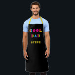 Cool Dad Fun Colorful Typography Name Black Apron<br><div class="desc">Funky Cool Dad typography in multi bright colors pink yellow and blue on black. Easily personalise with your dad’s name. Great gift idea for Father’s Day or birthday.</div>