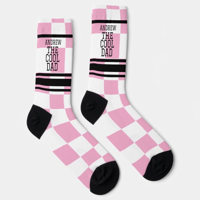 Cool Dad Personalized Checkered Pink  Socks (Right)