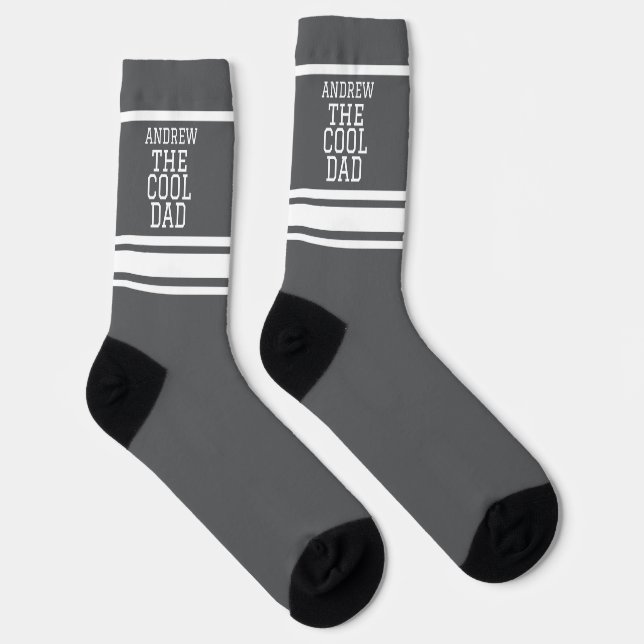 Cool Dad Personalized Grey Striped Socks (Right)