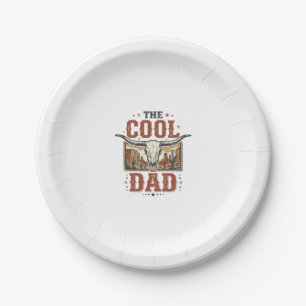 Cool Dad Western Longhorn Skull Vintage Shirt Desi Paper Plates