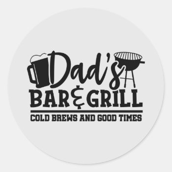 Cool Dad's Bar Grill Word Art  Classic Round Sticker by DoodlesGifts at Zazzle
