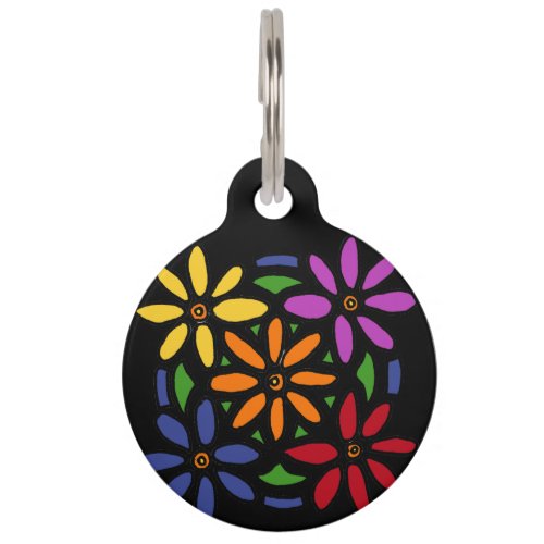 Cool Daisy Floral Art Abstract Pet ID Tag