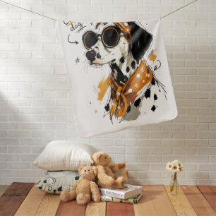 Cool Dalmatian Dog with Sunglasses & Polka Dot Bow Baby Blanket