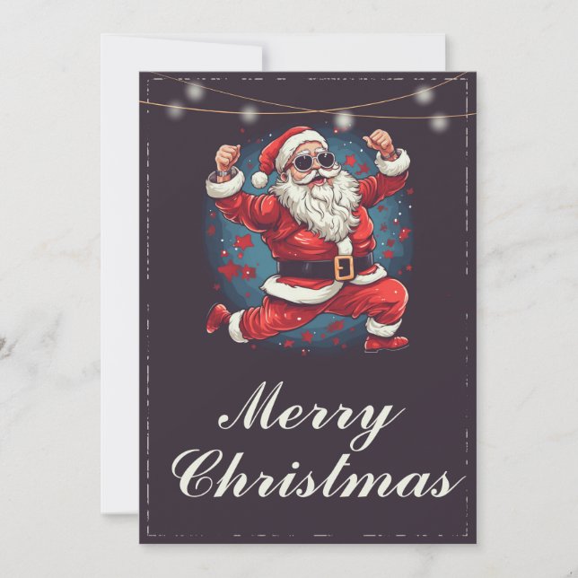 Cool dancing Santa Claus Illustration Holiday Card (Front)