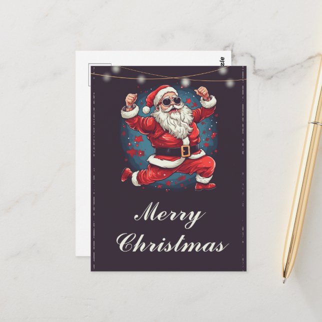 Cool dancing Santa Claus Illustration Postcard (Front/Back In Situ)