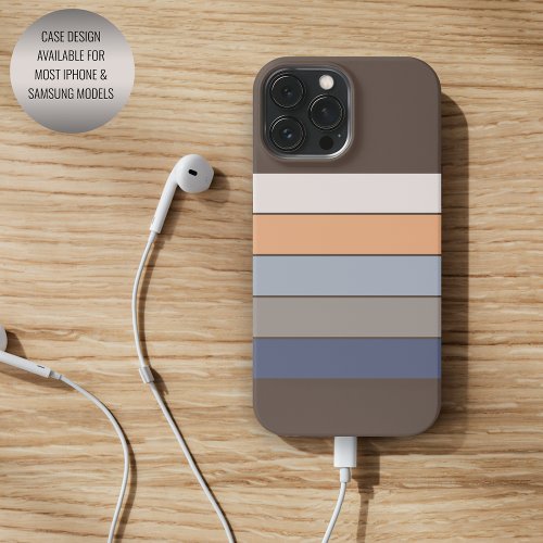 Cool Dark Blue Beige Orange Gray Art Stripes iPhone 15 Pro Max Case