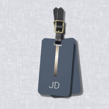 Cool Dark Blue Faux Metal Stripe Monogram  Luggage Tag by Weaselgift at Zazzle