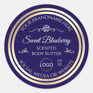 Cool Dark Blue Product Label Gold Frame with Logo