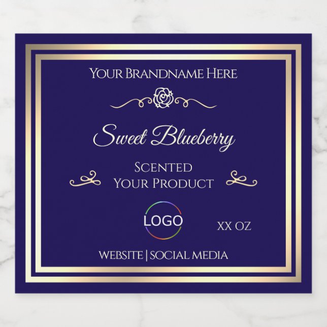 Cool Dark Blue Product Label Gold Frame with Logo (Single Label)