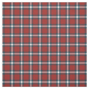 Cool Dark Blue White Red Lumberjack Plaid Pattern Fabric
