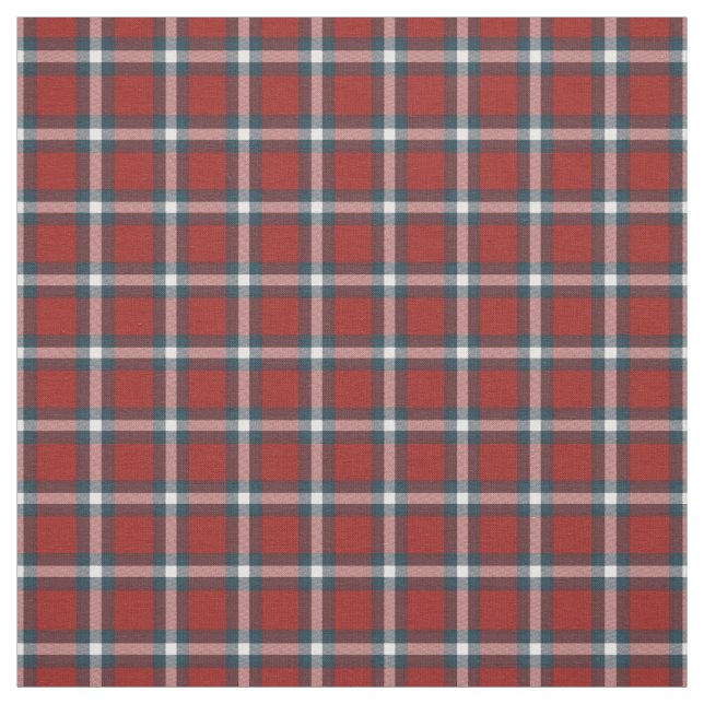 Cool Dark Blue White Red Lumberjack Plaid Pattern Fabric (Swatch)