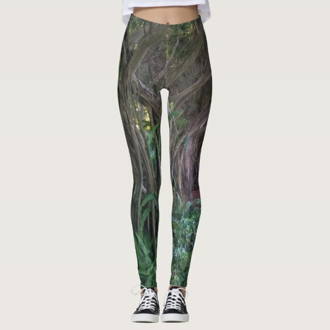 Cool Dark Forest Tress Print Leggings (Front)