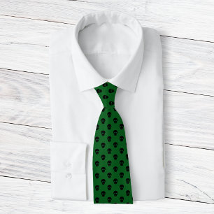 Cool Dark Green Black Skull Dots Pattern Mens Neck Tie