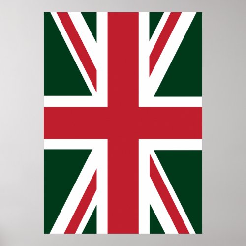 Cool Dark Green Red Union Jack BritishUK Flag Poster