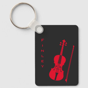 Cool Dark Grey & Red Violin Modern Personalized Keychain
