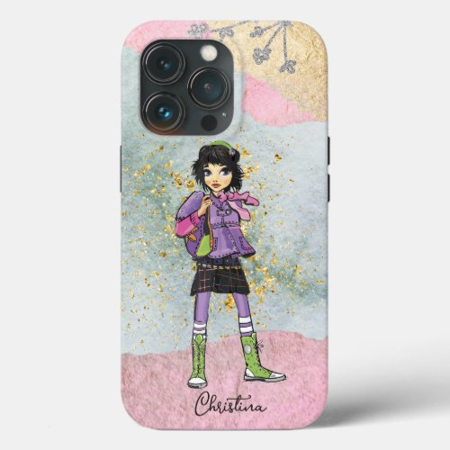 Cool Dark Hair Fashionable Girl Name iPhone 13 Pro Case