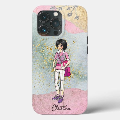 Cool Dark Hair Fashionable Girl Name iPhone 13 Pro Case