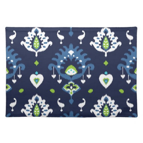 Cool dark navy blue and green tribal ikat print cloth placemat