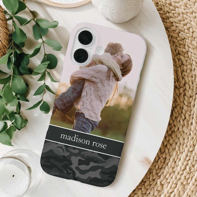 Cool Dark Olive & Black Camo Personalized Photo Case-Mate iPhone Case (Creator Uploaded)