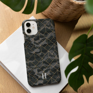 Cool Dark Olive Camo & Gold Geometric Monogram iPhone 16 Case