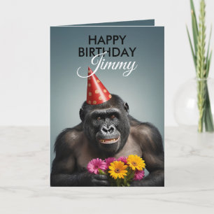 Cool Dark Teal Smiling Gorilla Birthday Card