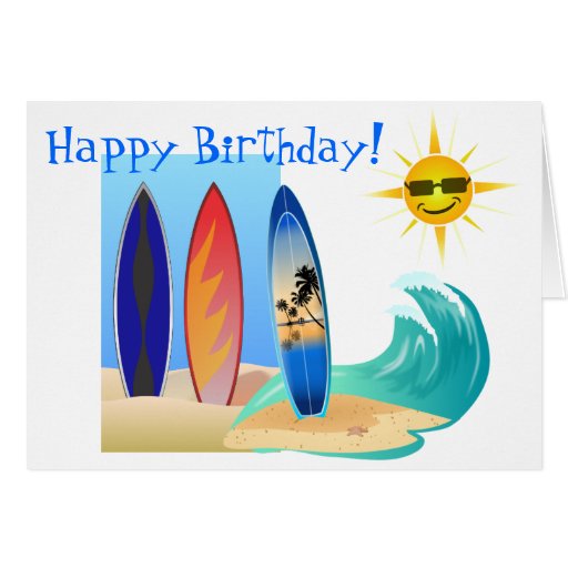 Cool Day At The Beach Surfing Surfboard Birthday Card | Zazzle