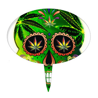Cool Day of the Dead Sugar Skull Weed Cake Topper