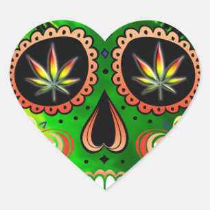 Cool Day of the Dead Sugar Skull Weed Heart Sticker