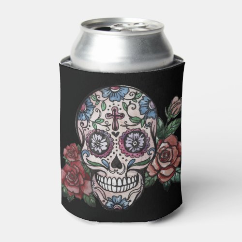 Cool Day of the Dead sugar skull with rosesâ Can Cooler