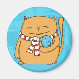 cool day warm hearts Big cat and small bird Magnet