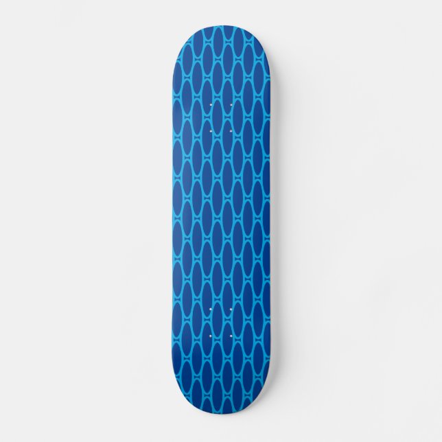 Cool Deep Ocean Blue Repeating Ovals Tiled Pattern Skateboard (Front)