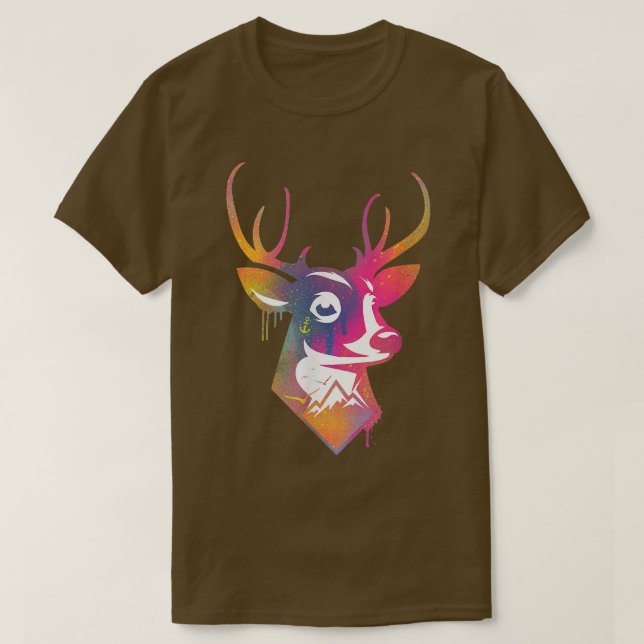 Cool deer wild animal anchor, hiker, camper, mount T-Shirt (Design Front)