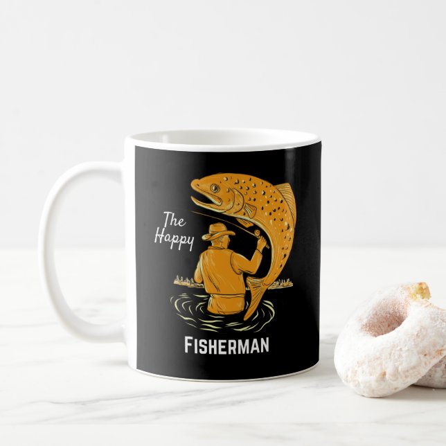 Cool Design For Fishing Lovers The Happy Fisherman Coffee Mug (With Donut)
