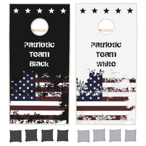 Cool Destroyed USA Flag Custom Text Patriotic Team Cornhole Set