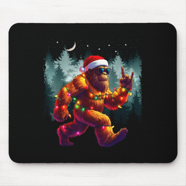 Cool Devil Horns Sasquatch Holiday Lights Christma Mouse Pad (Front)