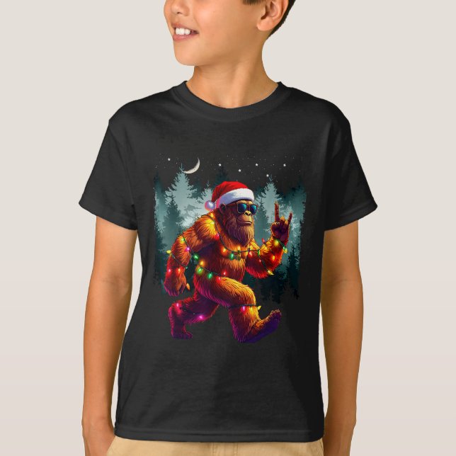Cool Devil Horns Sasquatch Holiday Lights Christma T-Shirt (Front)