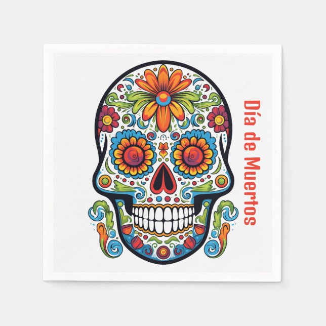 Cool Dia de Muertos doodle style Calavera skull Napkins (Front)