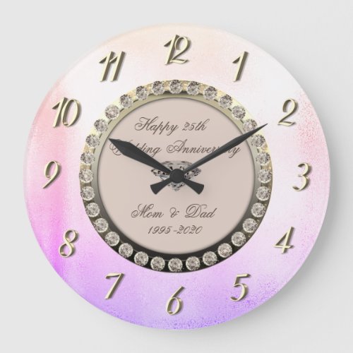 Cool Diamonds Metallic  25th Wedding Anniversary Large Clock