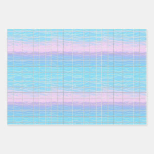 Cool Digital Vaporwave Poolcore Pink Blue Pattern Wrapping Paper Sheets