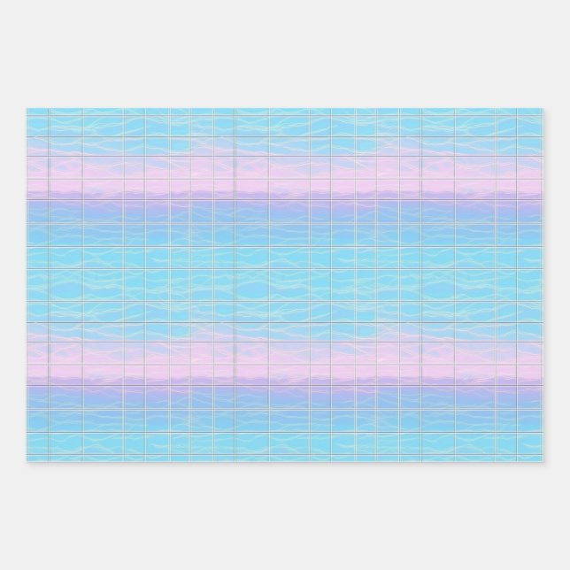 Cool Digital Vaporwave Poolcore Pink Blue Pattern Wrapping Paper Sheets (Front)
