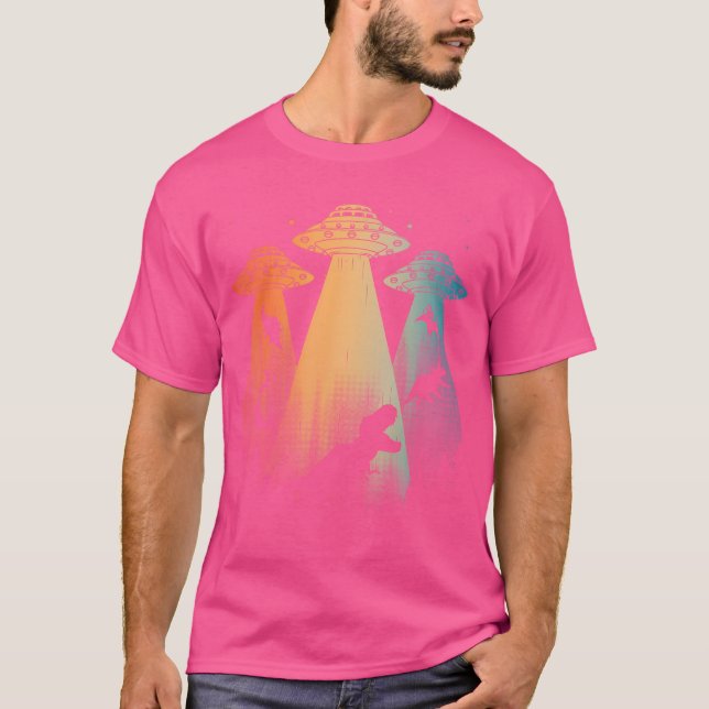 Cool Dinosaur Art For Men Women Ufo Alien Abductio T-Shirt (Front)